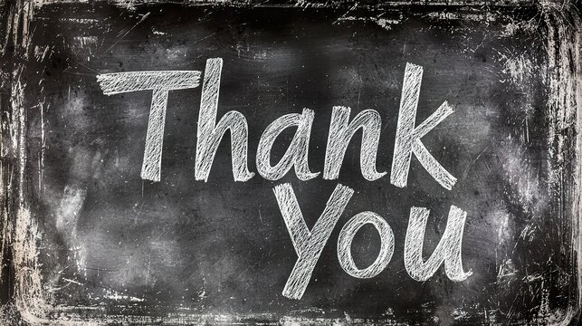 A chalkboard with the phrase Thank You written in white chalk, conveying gratitude in a rustic style.