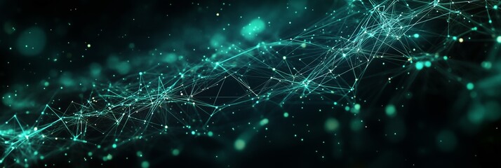 A network of glowing green data connections on a black background
