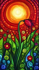 Vibrant Abstract Floral Artwork with Bold Colors