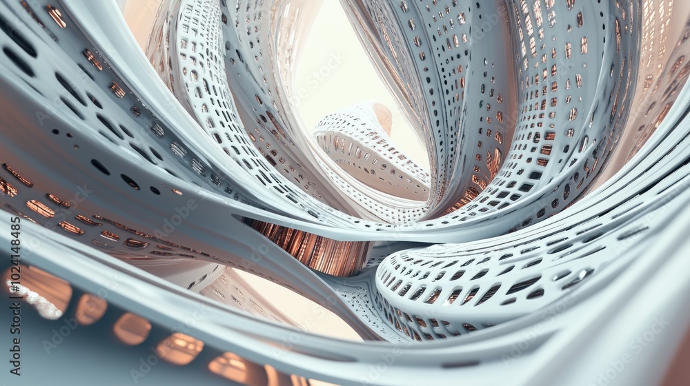 Aufkleber abstract white structure with interlocking curves and perforated surfaces