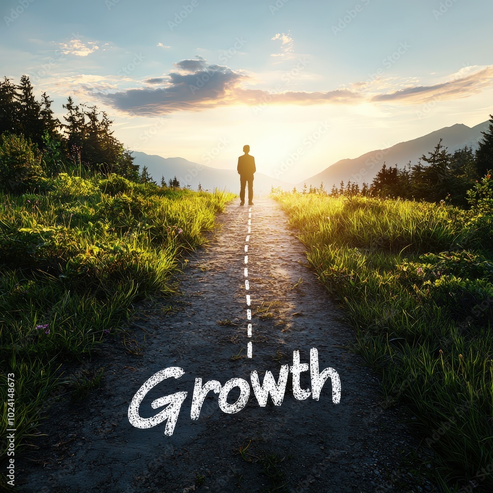 Poster a person standing at the beginning of a path with 