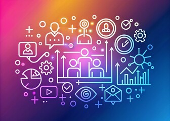 SMM Strategy Vector Line Design Banners for Social Media Marketing Success