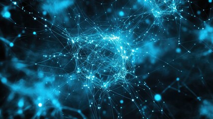 Abstract Neural Network Background in Dark Cyan and Teal Colors