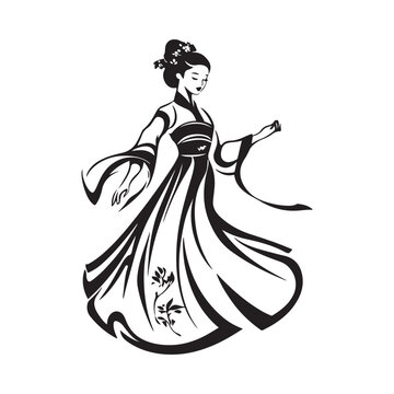 recommend clip art: Beautiful Chinese Woman Traditional Dress Stock Vector image isolated on white background.