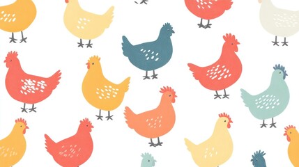 Fototapeta premium Colorful Chicken Pattern Illustration on a White Background