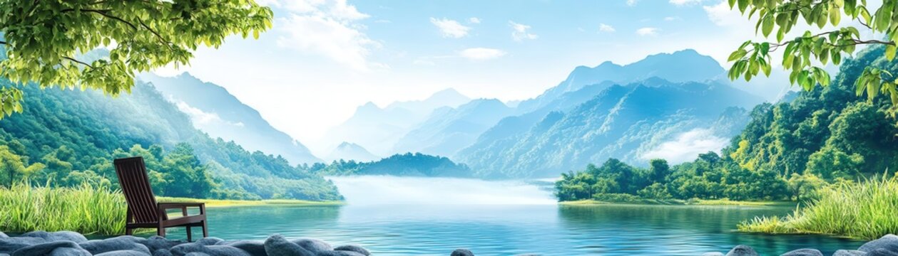 river valley summer theme 3D render Triadic Color Scheme