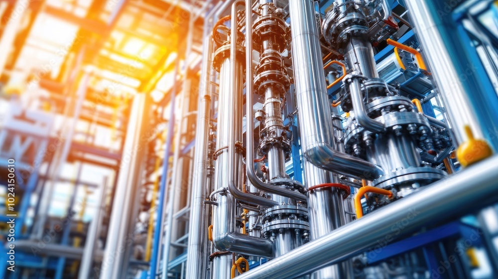 Poster industrial pipeline systems in modern factory setting