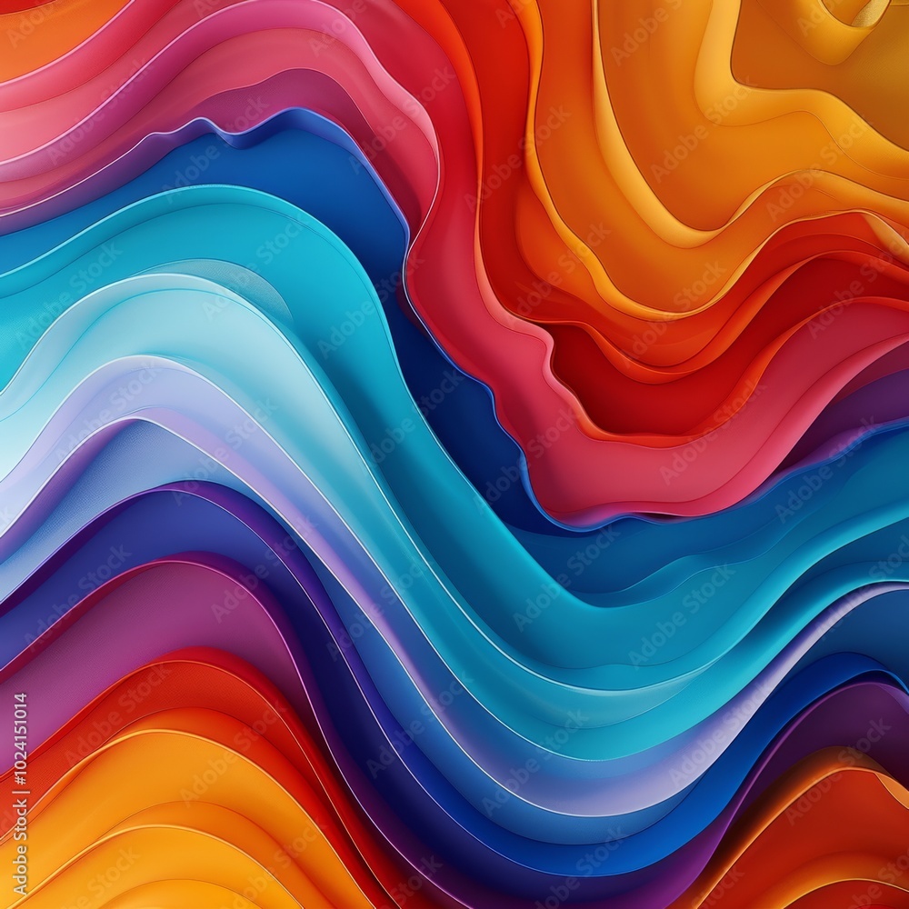Poster the image is a colorful, abstract painting with a wave-like pattern. the colors are vibrant and the 
