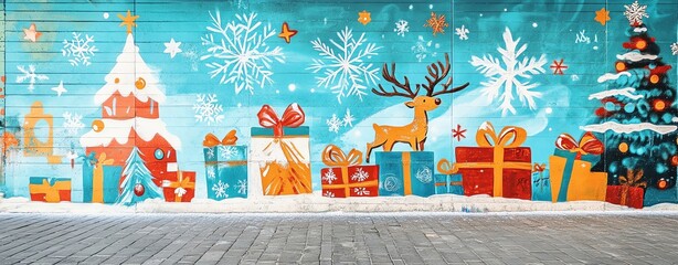 Obraz premium An urban street artinspired Christmas canvas set against a graffiti wall