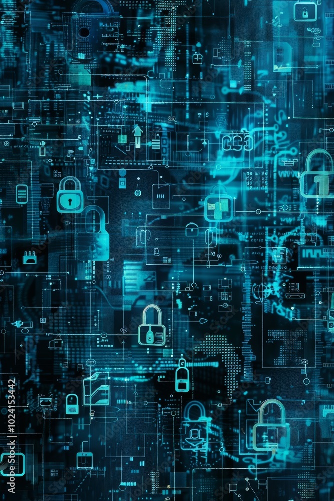 Poster abstract pattern featuring cyber security measures.