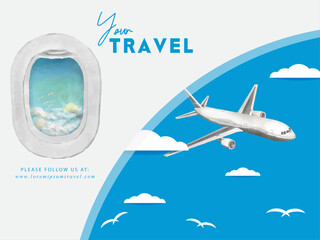 Illustration of banner or background with travel and vacation watercolor