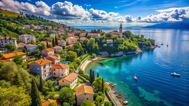Stunning Lovran Coastline in Istria, Croatia on a Sunny Day - Perfect for Vacation and Travel Enthusiasts