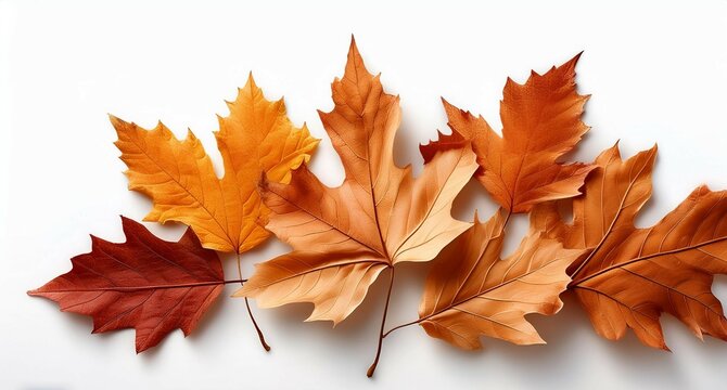 Hoja seca de oto&ntilde;o en tonos c&aacute;lidos, hoja de &aacute;rbol de roble en un fondo blanco