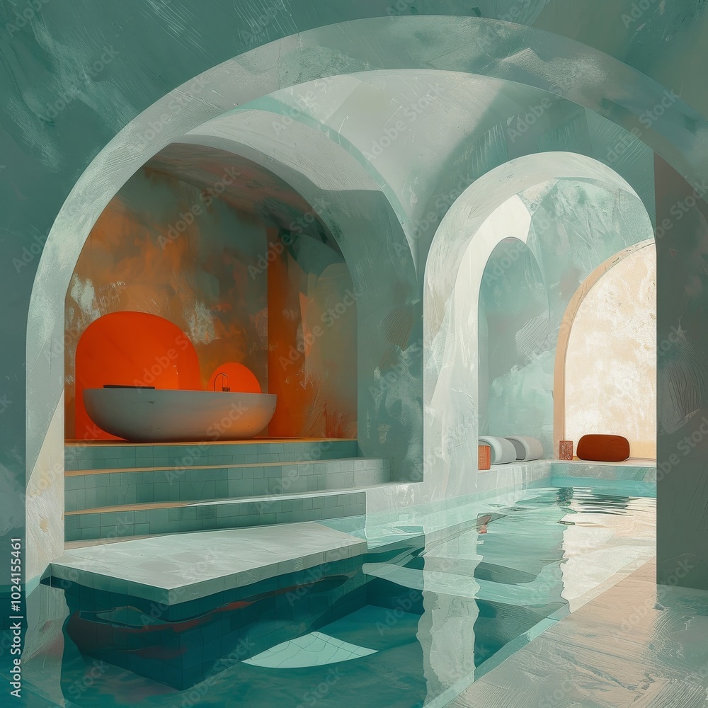 Poster artistic representation of a peaceful spa setting through abstraction.