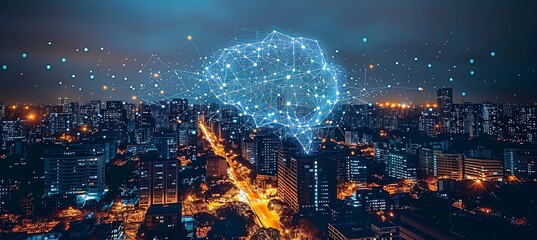 Obraz premium Artificial intelligence smart city real estate where AI integrates urban planning and property development creating sustainable and efficient communities of the future