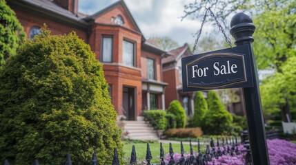 Fototapeta premium For Sale Sign in Front of a Brick House