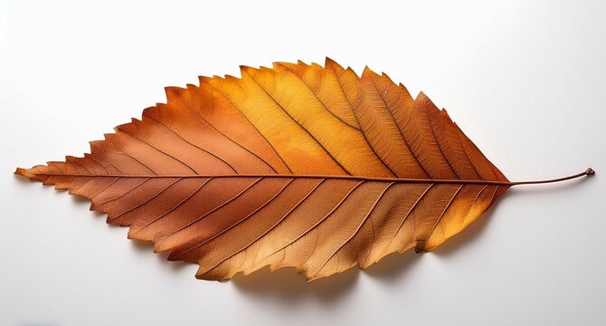 Hoja seca de oto&ntilde;o en tonos c&aacute;lidos, hoja de &aacute;rbol de roble en un fondo blanco