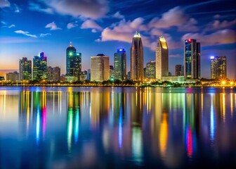 Obraz premium Stunning San Diego Skyline at Night with Vibrant City Lights and Reflections