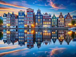 Obraz premium Stunning Skyline Outline of Netherlands, Vietnam, and Australia with Blue Buildings and Reflections in Tranquil