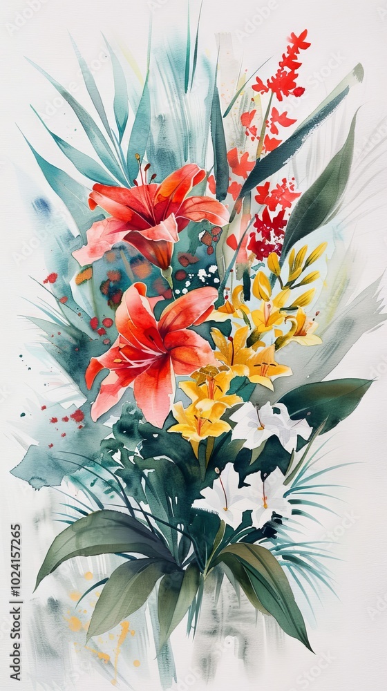 Wall mural Botanical arrangement in captivating watercolor artwork