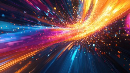 Abstract Explosion of Colorful Light Streaks and Sparkles