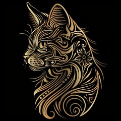 Obraz premium Cat head with intricate tribal designs in copy space.