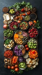 Celebrating World Vegan Day with a top-down view of assorted vegan foods.