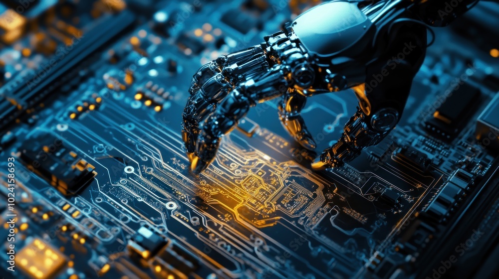 Poster robotic hand interacting with a circuit board