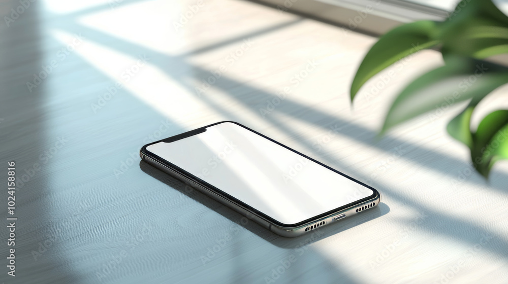 Poster a realistic phone mockup with a clear screen, perfect for showcasing app designs. the phone appears 