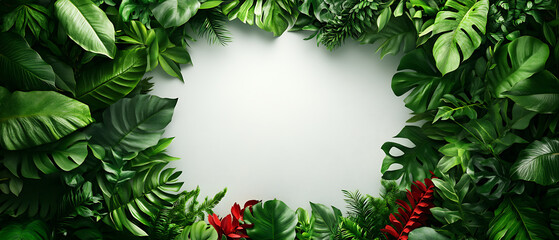 Lush green foliage forming a frame with a blank space in the center.