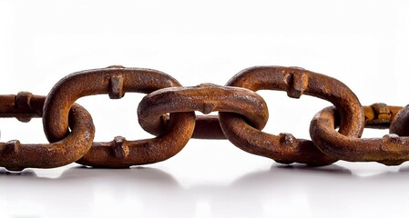 Obraz premium Cadena de metal viejo y oxidado vista de cerca en un fondo blanco