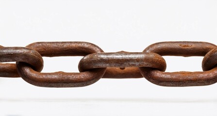 Obraz premium Cadena de metal viejo y oxidado vista de cerca en un fondo blanco