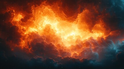 A fiery cloud formation with a bright, yellow-orange core surrounded by dark, ominous clouds.