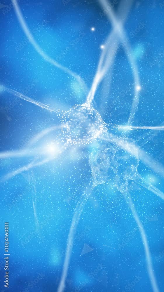 Poster artistic shiny nerve cells in the brain vertical animation.