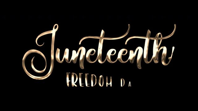 Animated  text celebrating Juneteenth freedom day with gold splatter. Suitable for Juneteenth event promotions, social media graphics, or educational materials.