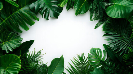 Fototapeta premium Variety of tropical leaves, white isolated background.