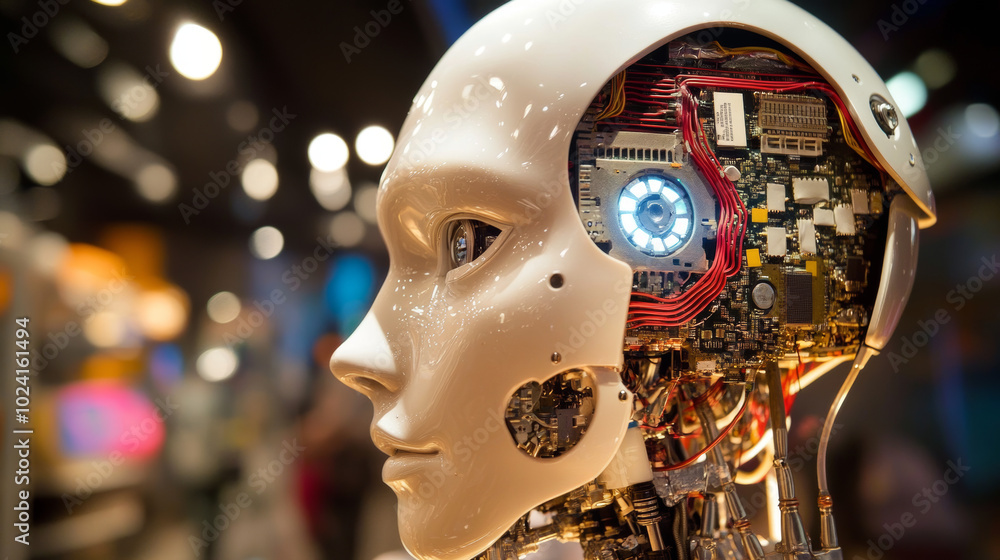 Poster the robot's face was open, ready for a new brain. an artificial intelligence processor, like a core,