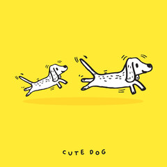 Cute Dachshund dog doodle vector illustration,Adorable pattern with funny dog,Funny colorful vector pattern with cute dog,Hand drawn ,vector illustration for t-shirt ,card, poster design for kids.