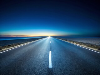 Naklejka premium Tranquil Minimalist Asphalt Road Leading to Horizon | Empty Road Photography