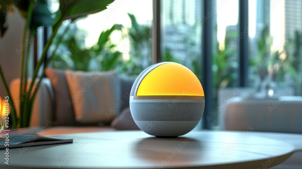 Poster this smart speaker listens to your voice commands. you can use it to control your home devices, hear