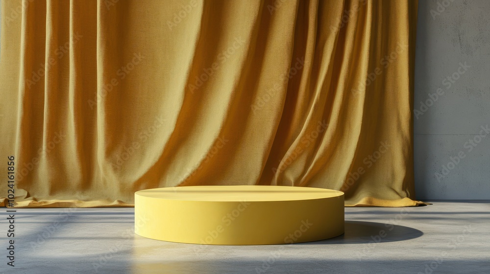 Poster empty room interior design or yellow pedestal display on vivid background with blank stand. blank st