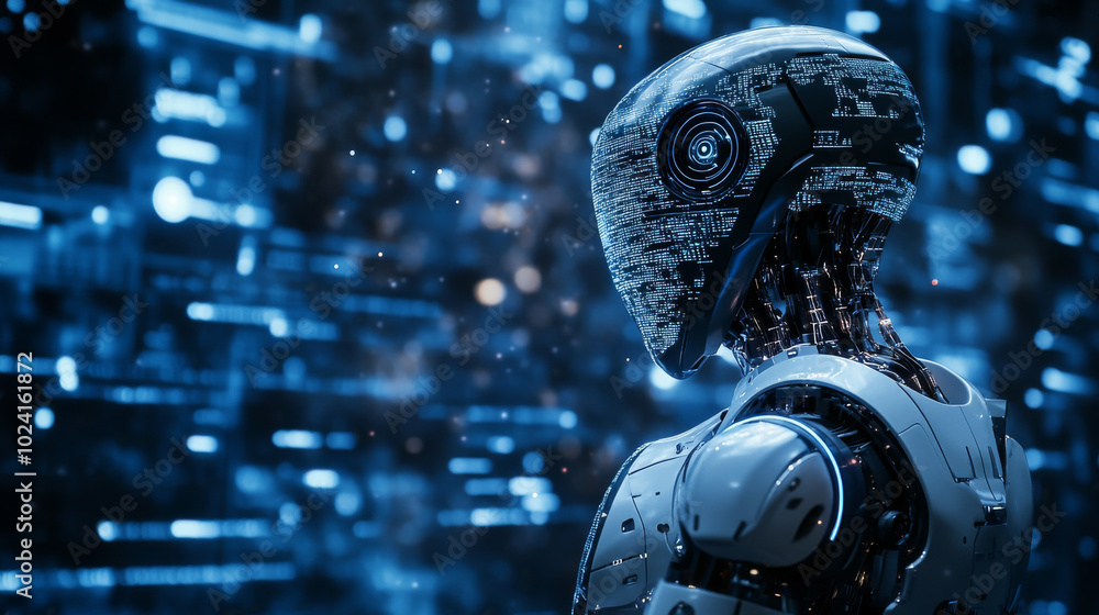 Poster a robot is being programmed with artificial intelligence, showing how ai is changing the way we work