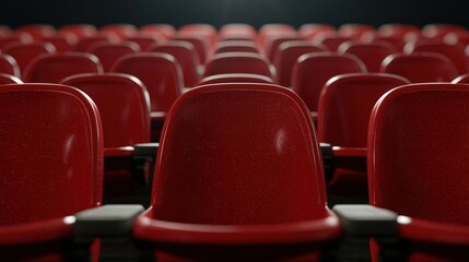 Fototapeta premium Red Stadium Seats in Empty Auditorium Rows of Seating for Event and Entertainment