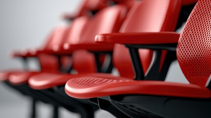Obraz premium Red Stadium Seats with Armrests Close Up Isolated on White Background