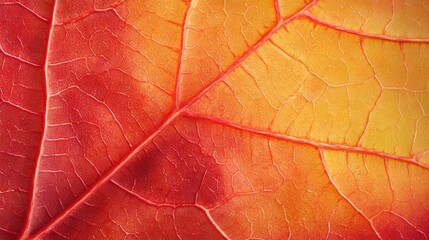 Detailed view of an autumn leaf with vibrant red and orange hues.
