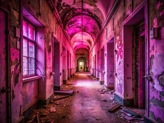 Obraz premium Urban Exploration: Captivating Pink Light in Abandoned Corridor for Stunning Photography
