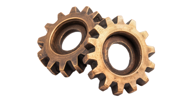 Close-up of Interlocking Copper-Toned Gears Showcasing Industrial Design, Steampunk Aesthetic, and Engineering Precision in Warm Metallic Hues