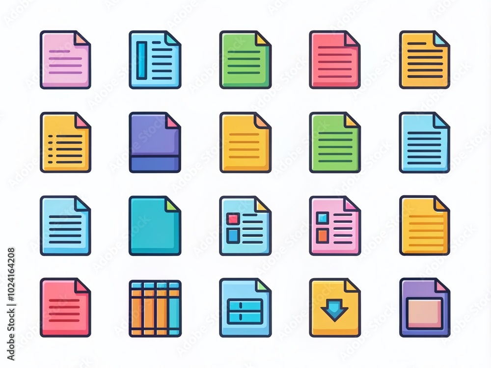 Poster vector set of document icons with editable stroke - linear file pictograms for modern design project