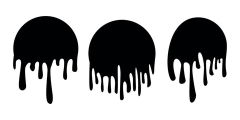 Set of black paint circle ink drops