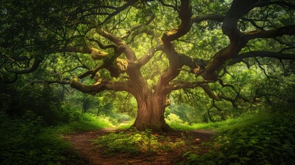 Fototapeta premium Ancient Tree in a Lush Forest